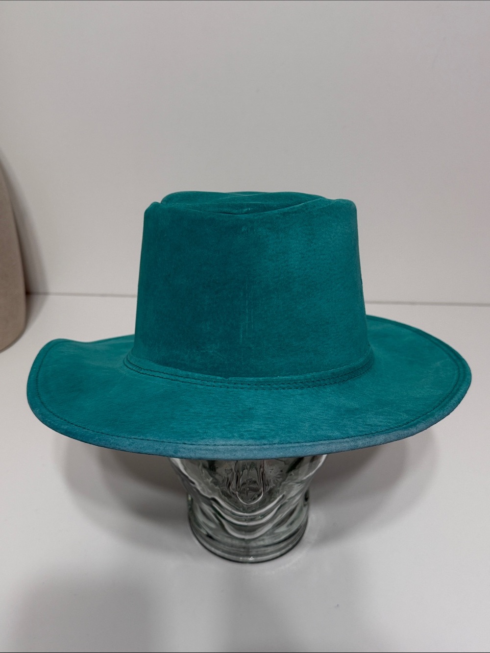 Vintage Made in USA Leather Teal Hat Size Large - Picture 1 of 8